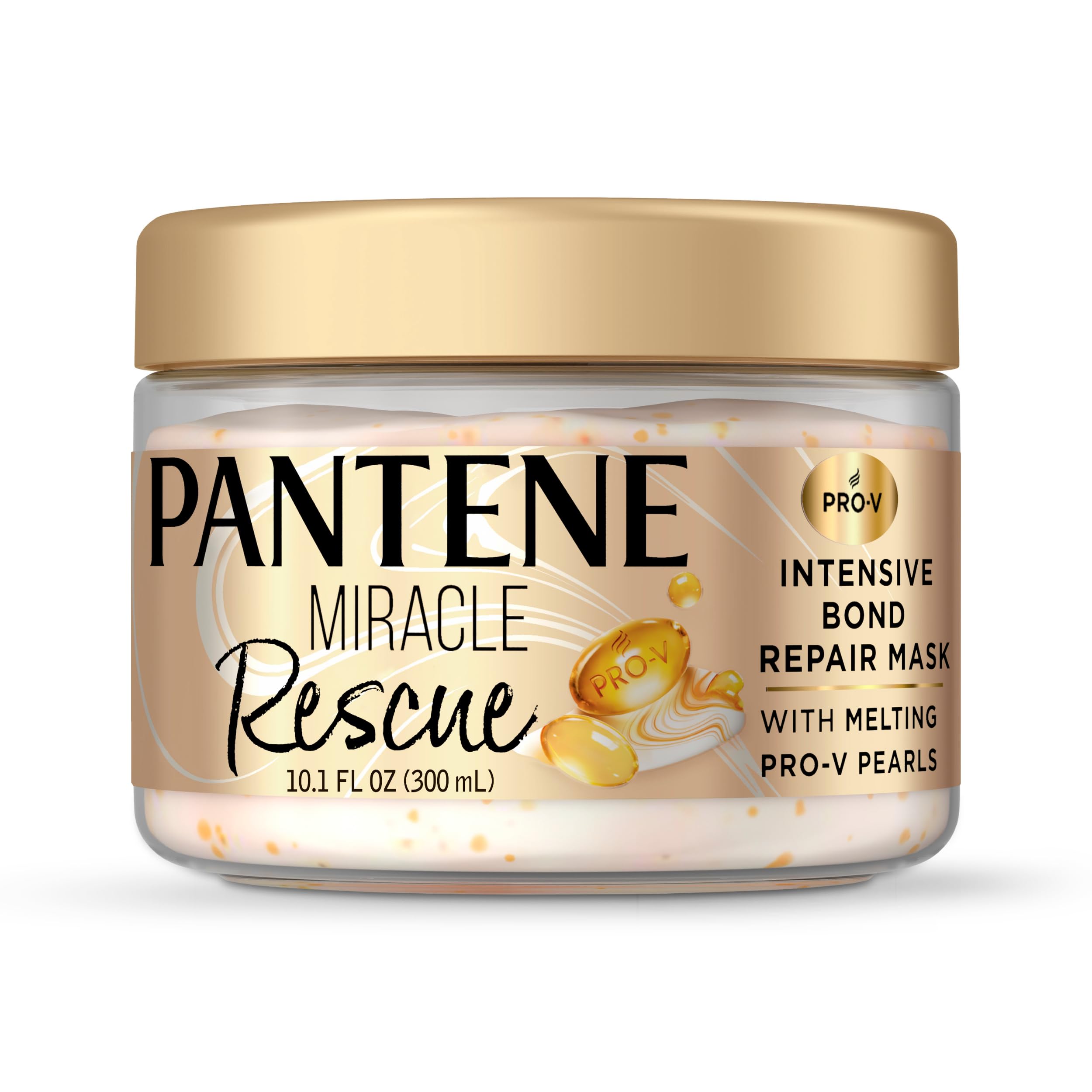 Pantene Miracle Rescue bottle shows Melting Pro-V Pearls for bond repair and nourishment