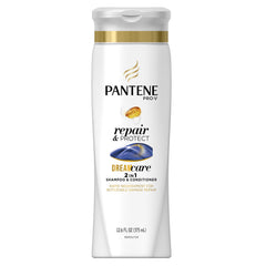 Pantene Pro-V 2in1 bottle with keratin offering damage protection for hair.