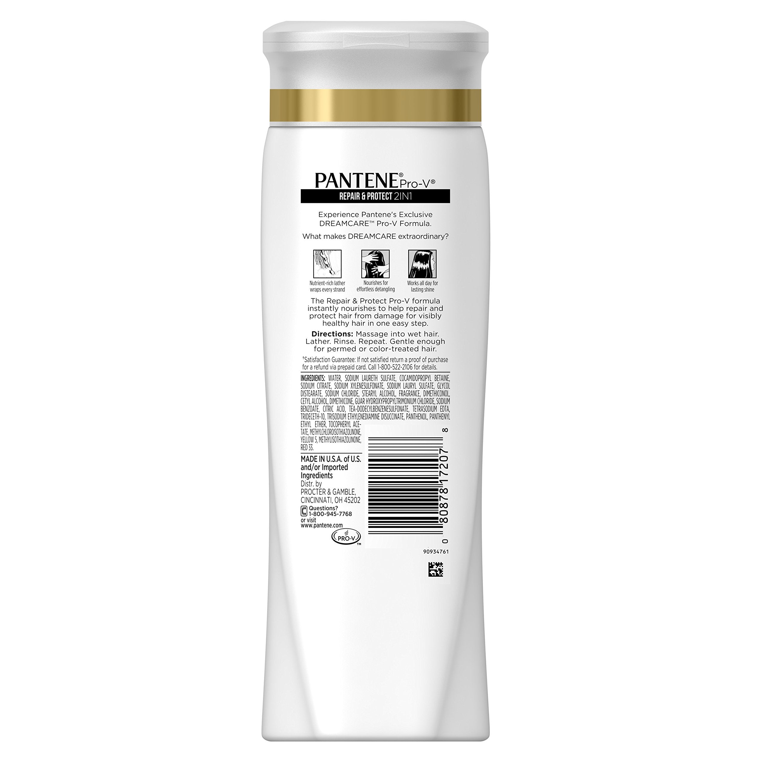 Pantene Pro-V 2in1 close-up highlighting keratin formula for smoother hair.