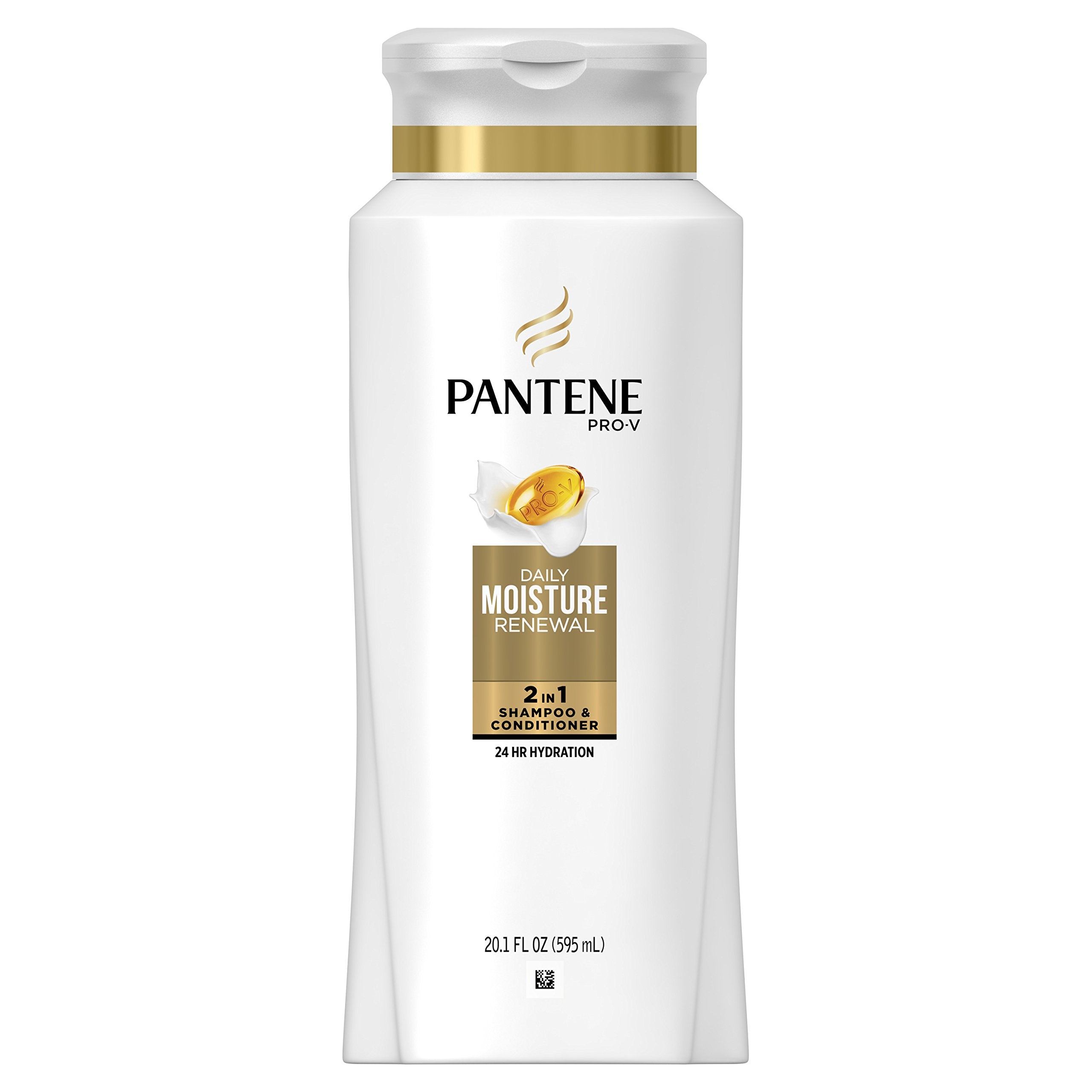 Pantene Pro-V Daily Moisture Renewal bottle closeup for nourished, hydrated hair.