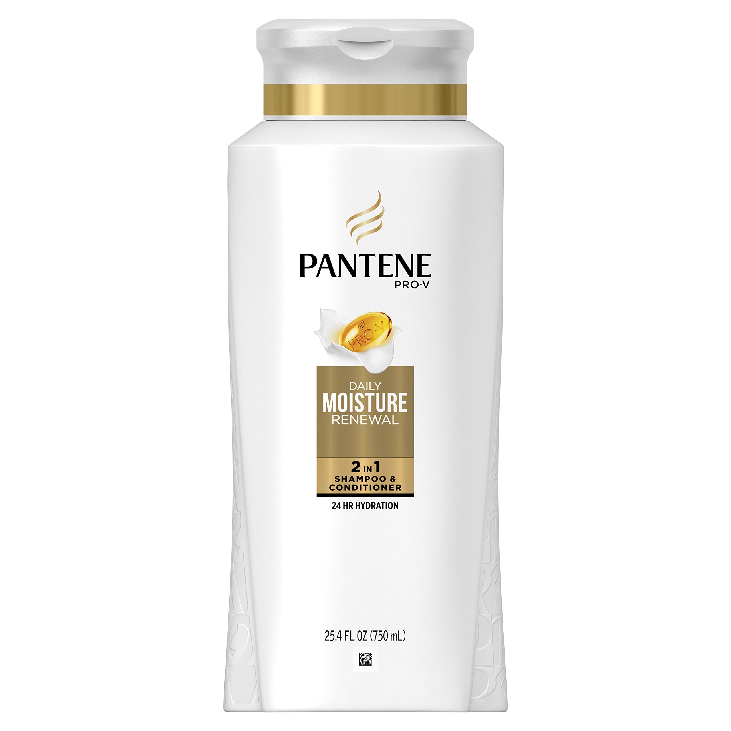 Pantene Pro-V Daily Moisture Renewal bottle front shows all-day moisture and detangling potential.