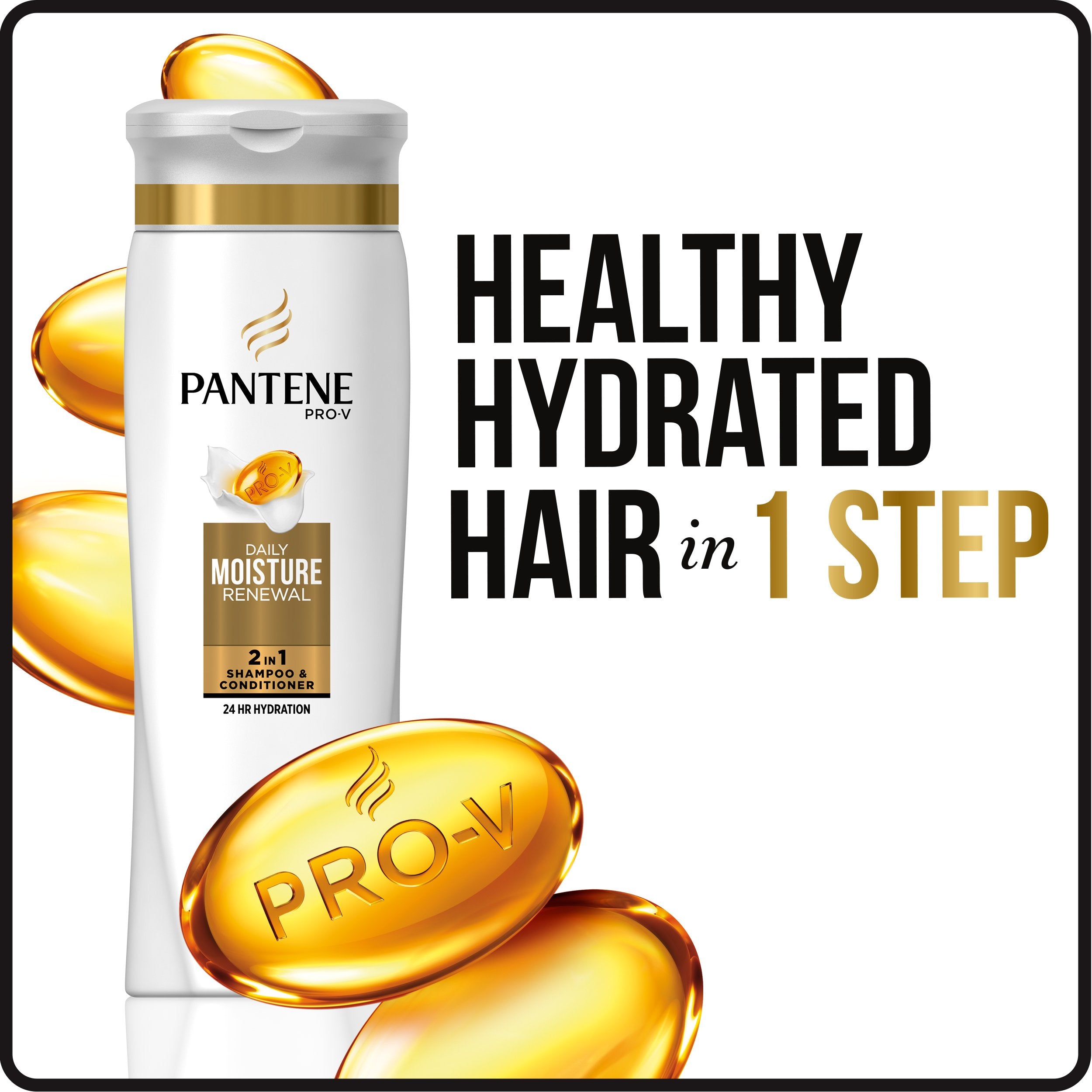 Pantene Pro-V Daily Moisture Renewal hair swatch shows softness and hydration from root to tip.