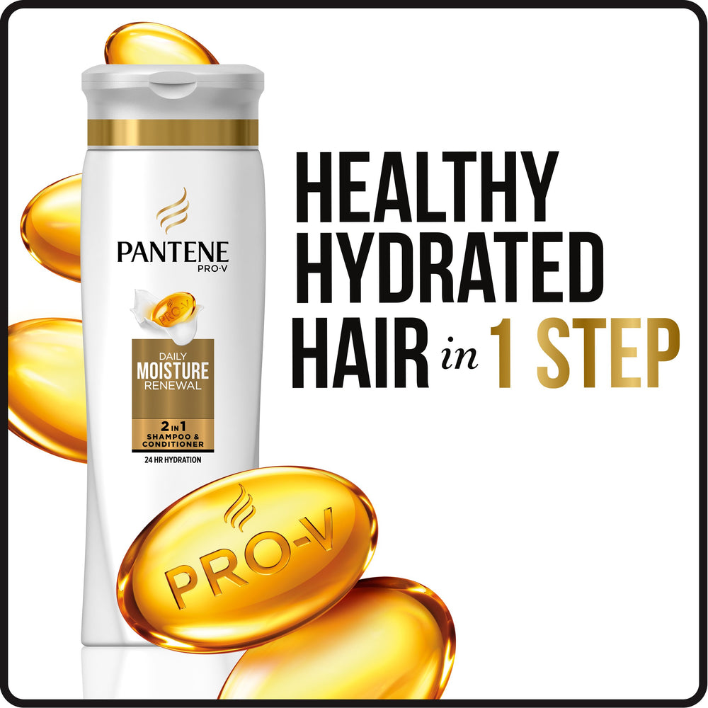 Pantene Pro-V Daily Moisture Renewal hair swatch shows softness and hydration from root to tip.