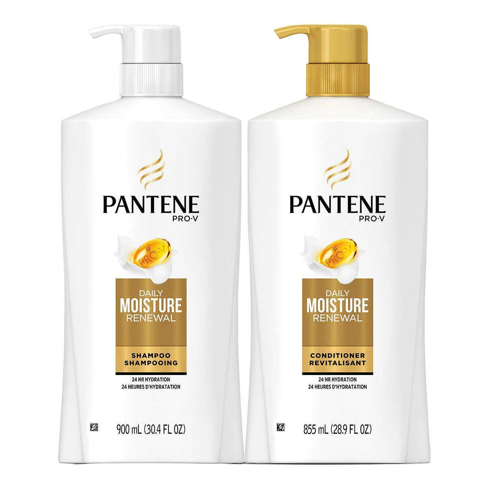 Pantene Pro-V Daily Moisture Renewal bottle image highlights hydrated, manageable hair