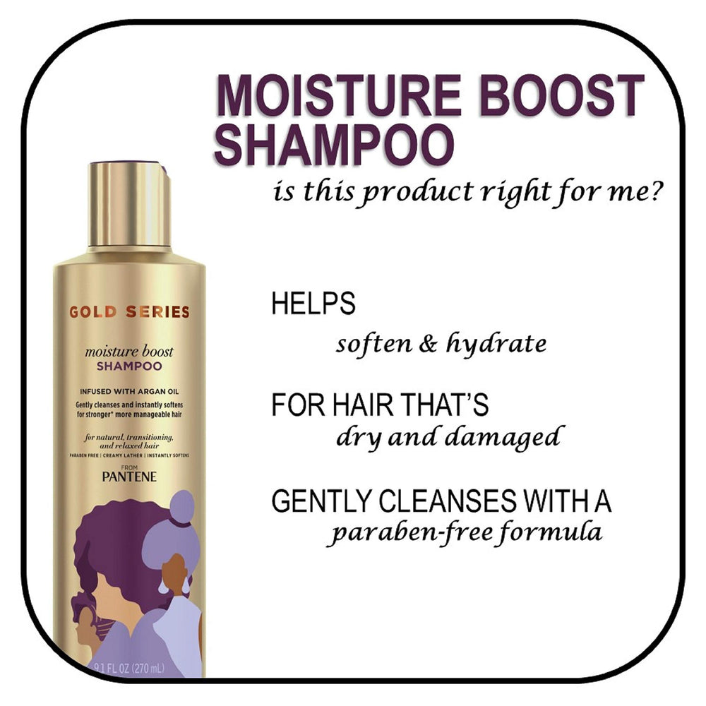 Pantene Pro-V Gold Series scalp massage depiction demonstrates gentle cleansing action.