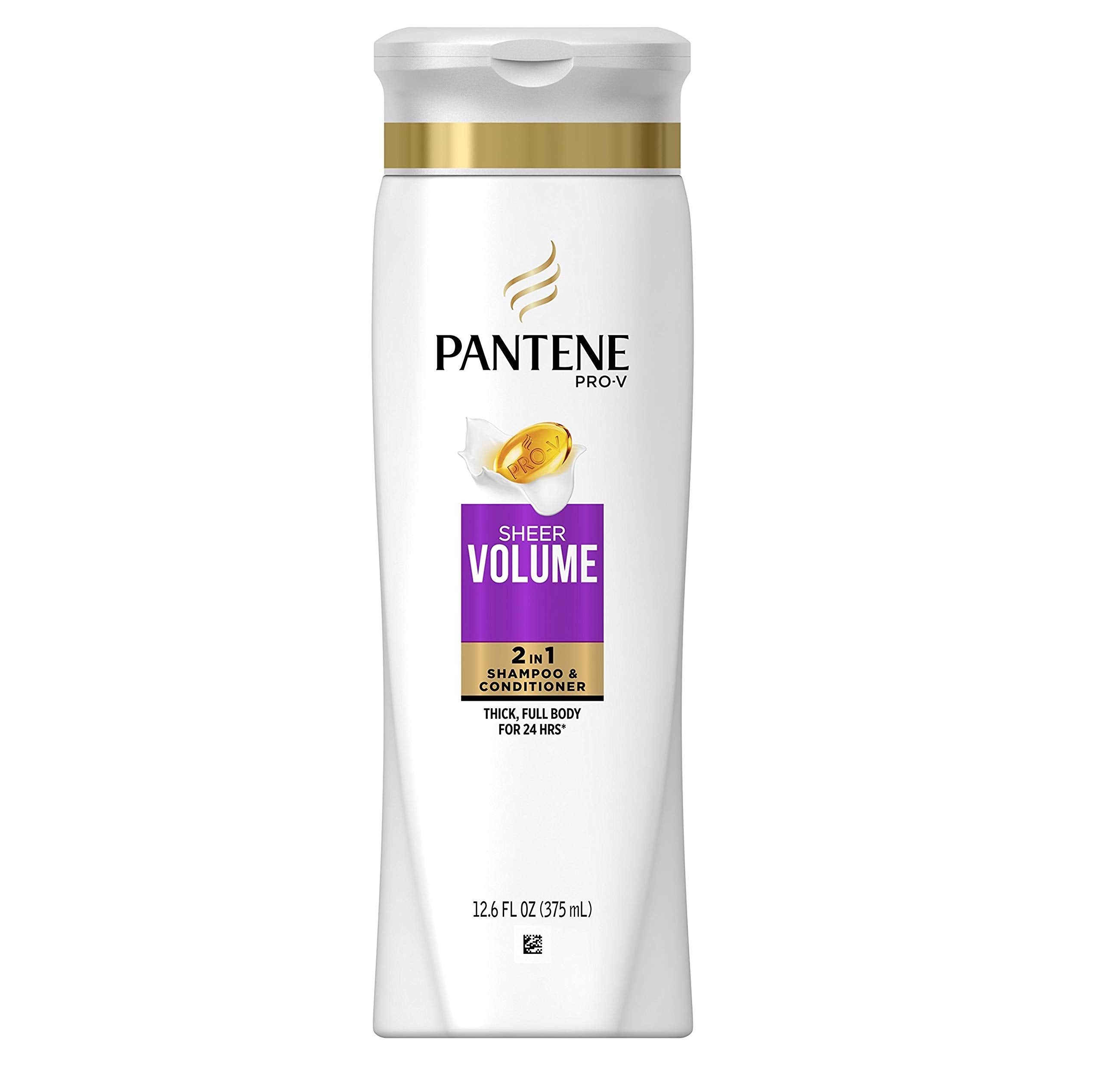 Pantene Pro-V Sheer Volume bottle promotes lightweight cleansing for voluminous hair.