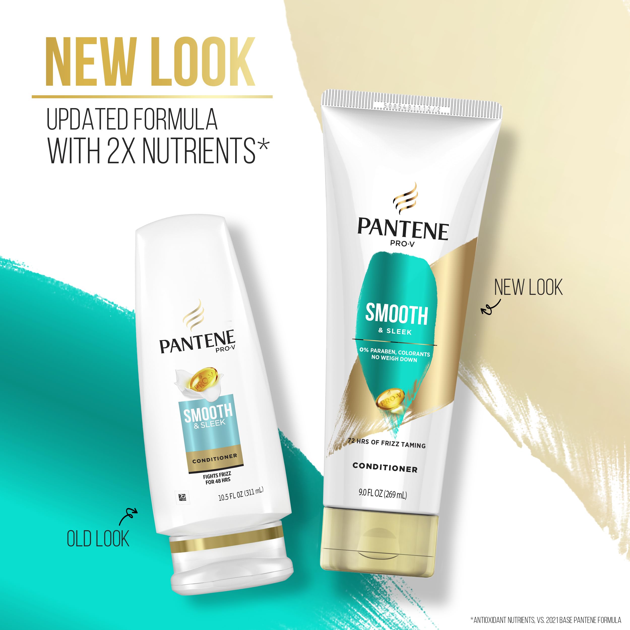 Pantene Pro-V Smooth Conditioner bottle demonstrates frizz control for sleek hair.
