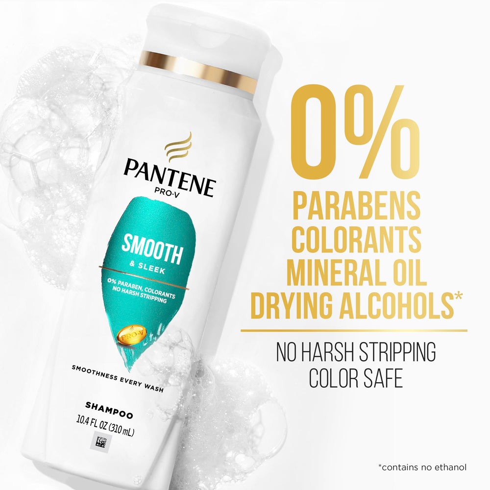 Pantene Pro-V Smooth Duo Pack back explains Pro-Vitamins and argan oil benefits for hair.