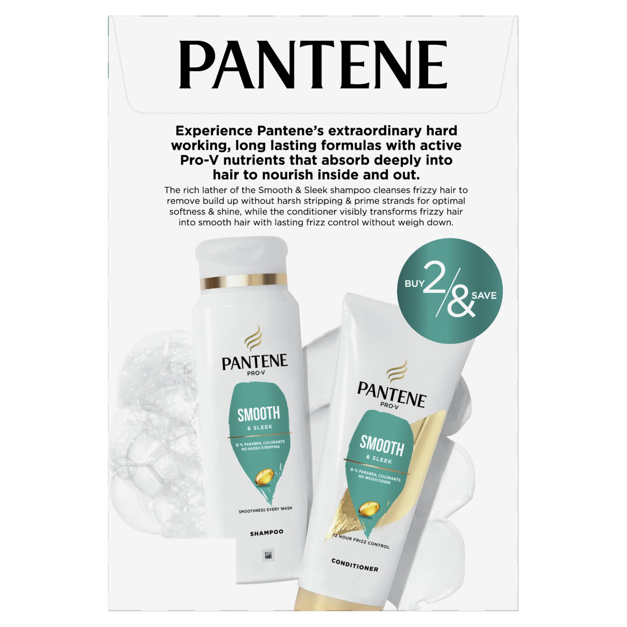 Pantene Pro-V Smooth Shampoo bottle label emphasizes weightless body claim.