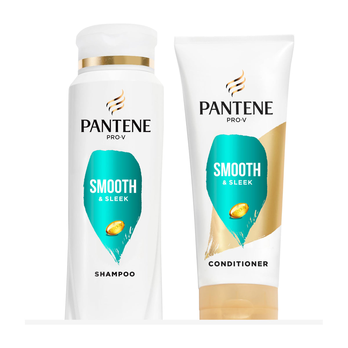 Pantene Pro-V Smooth Shampoo bottle shows weightless body for daily styling.
