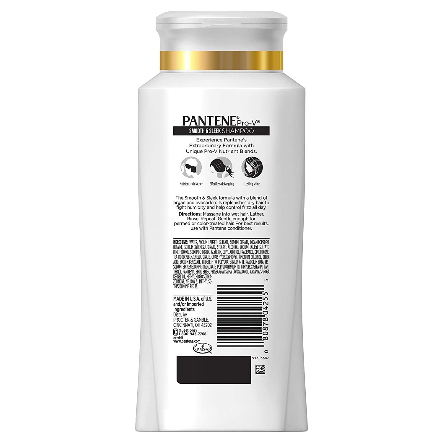 Pantene Pro-V Smooth & Sleek shampoo lather detail demonstrates gentle cleansing and detangling.