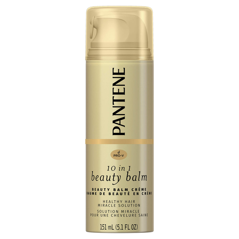 Pantene Pro-V Ultimate 10 Beauty Balm bottle shows all-in-one leave-in care for hair