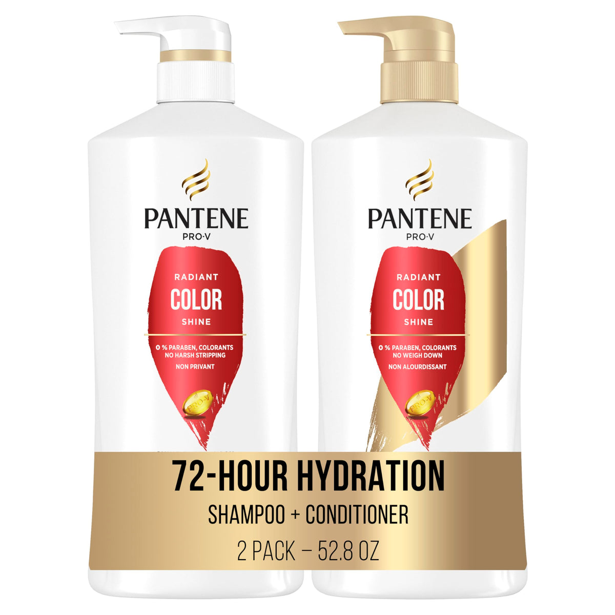 Pantene Radiant Color Shine shampoo bottle delivering color-safe shine