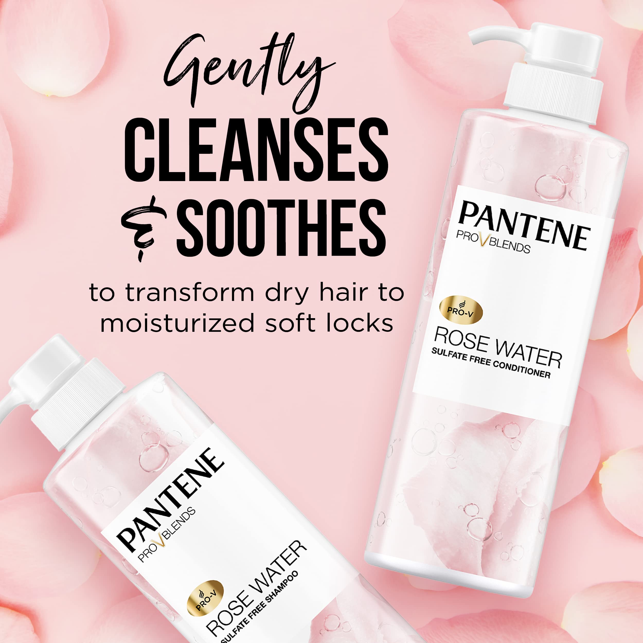Pantene Rose Water Conditioner tube promotes detangling and smoothing