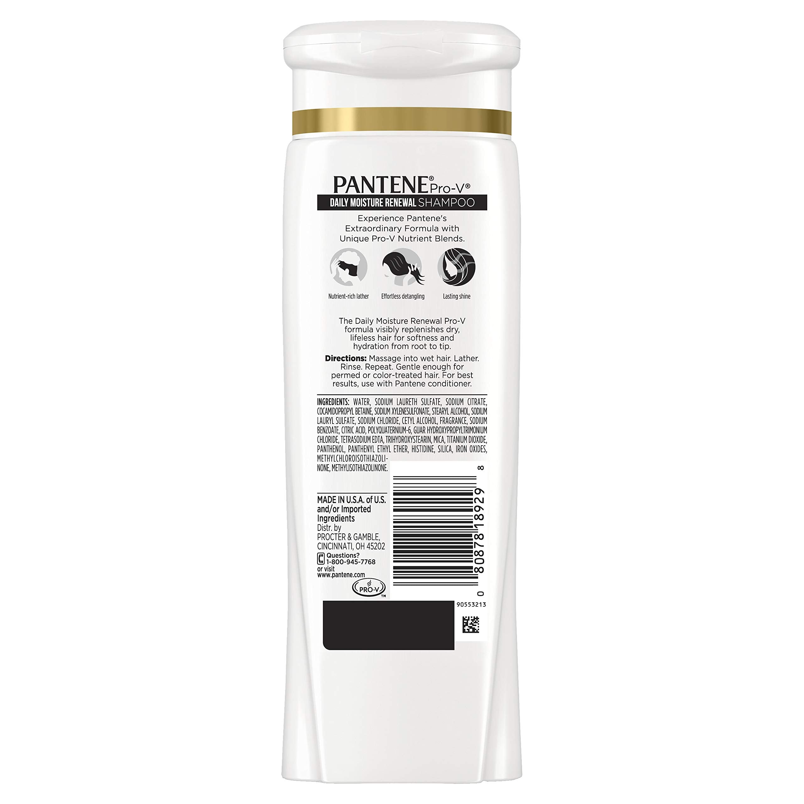 Pantene shampoo bottle with rich lather close-up for cleansing.
