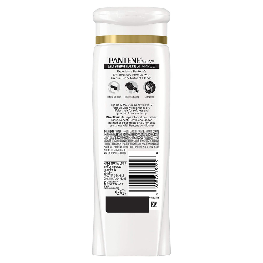 Pantene shampoo bottle with rich lather close-up for cleansing.