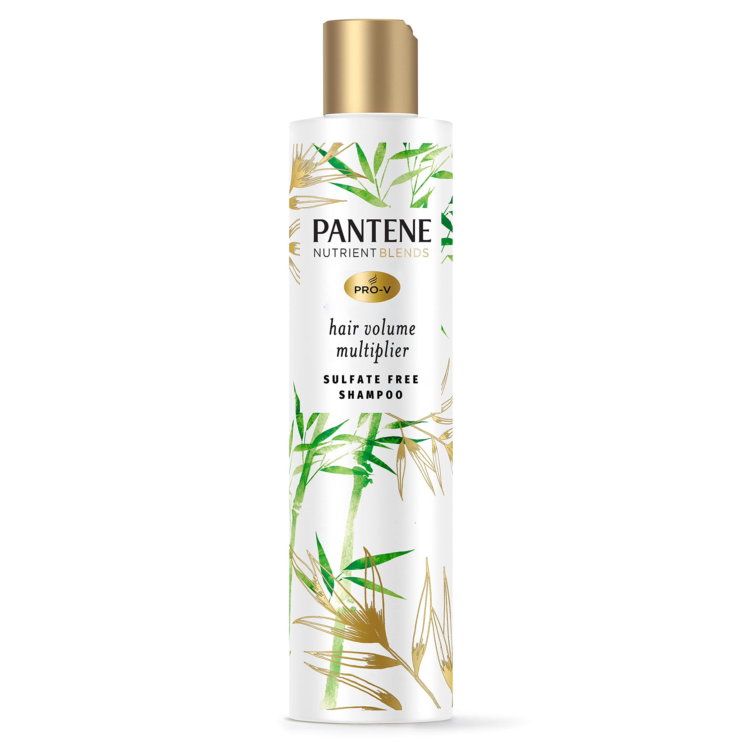 Pantene sulfate-free shampoo bottle showing clean, voluminous hair potential