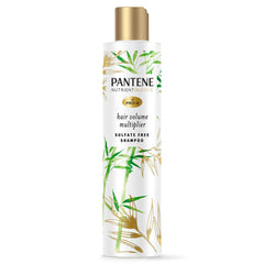 Pantene sulfate-free shampoo bottle showing clean, voluminous hair potential