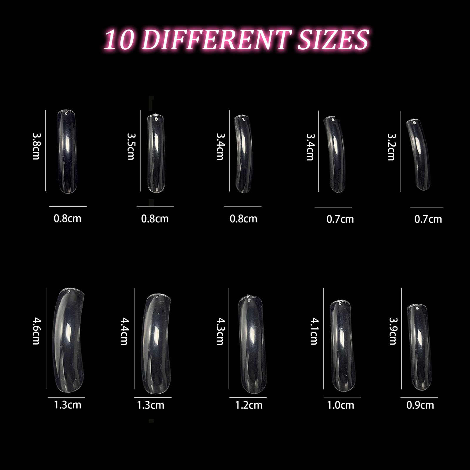 panthra curved square press-on nails 10 sizes fit many nail widths.