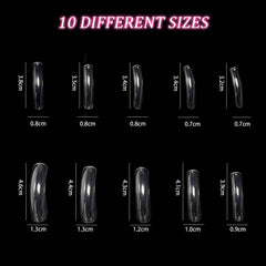 panthra curved square press-on nails 10 sizes fit many nail widths.