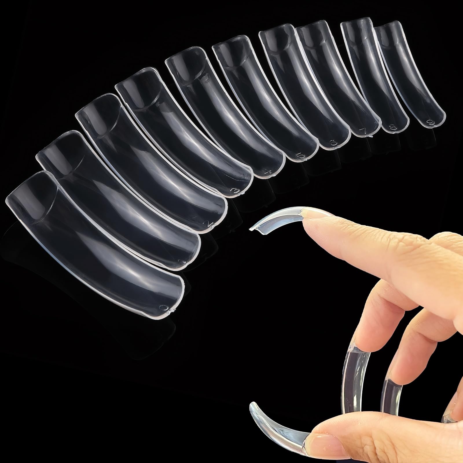 panthra long curved nail tips pack shot for versatile, quick manicures.