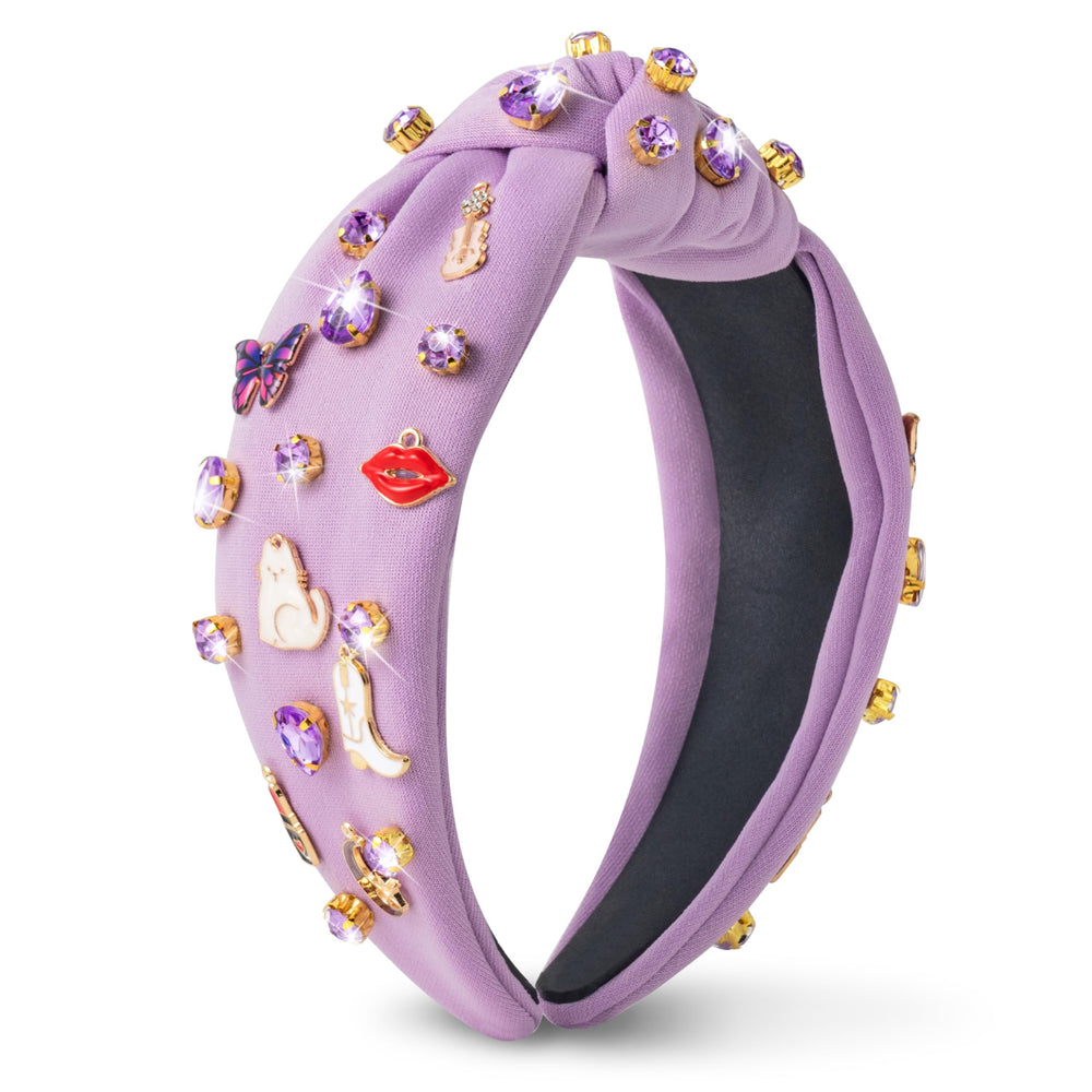 PANTIDE Music Jeweled Knotted Headband front view with sparkling rhinestones for stylish everyday wear.