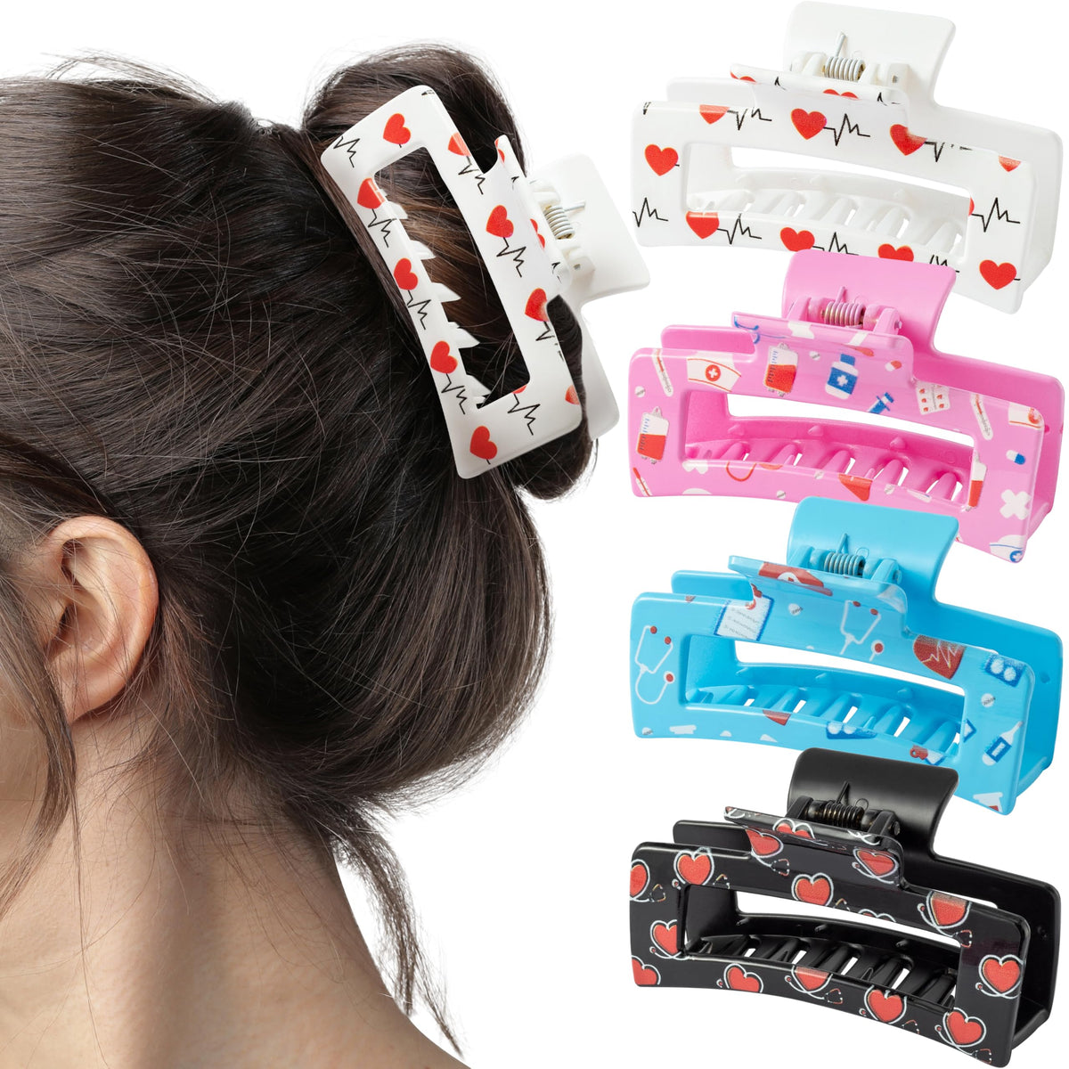 PANTIDE nurse claw clips with stethoscope design for secure all-day hair hold
