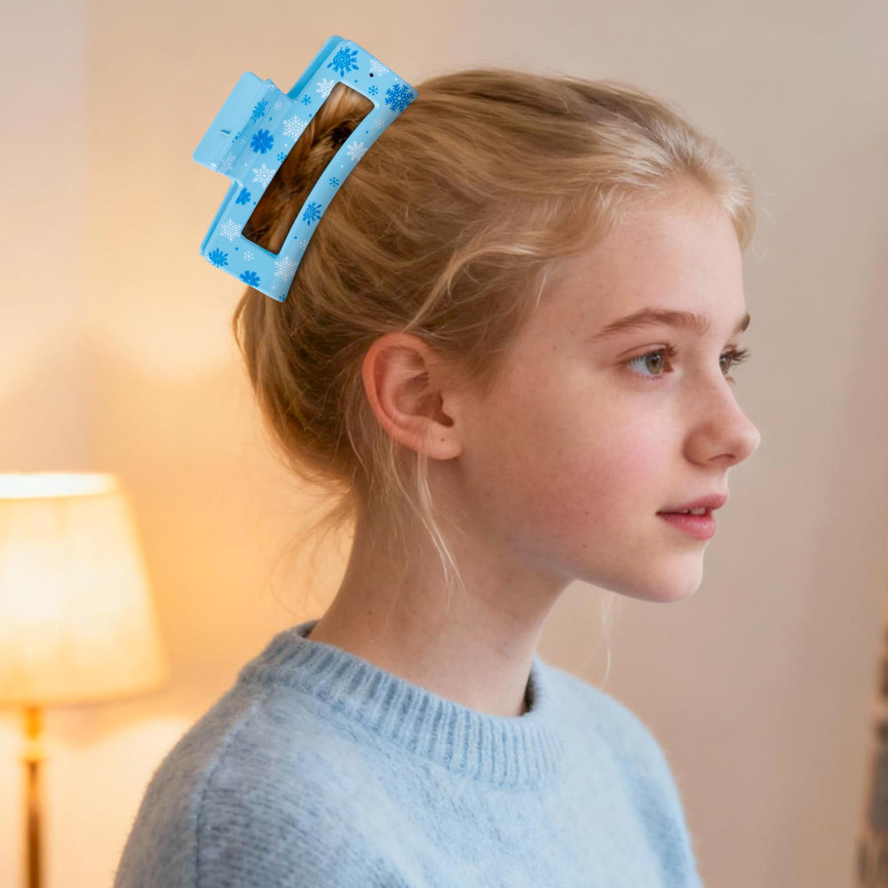 Pantide snowflake hair clip color detail emphasizes frosted blue and white finish