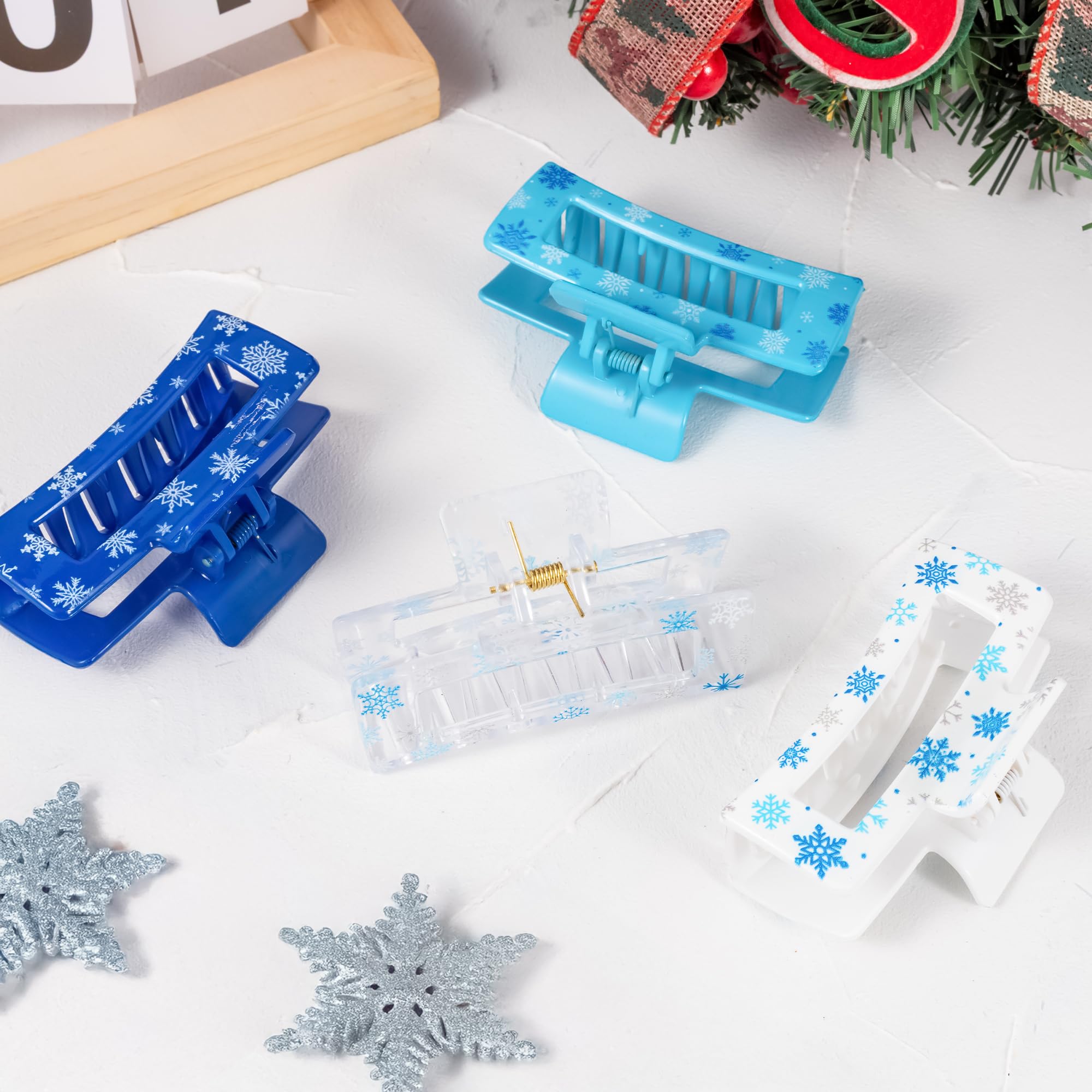 Pantide snowflake hair clip worn on a bun for easy styling