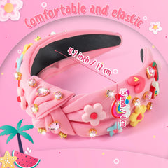 Pantide top knot headband with rhinestones offers secure all-day wear.