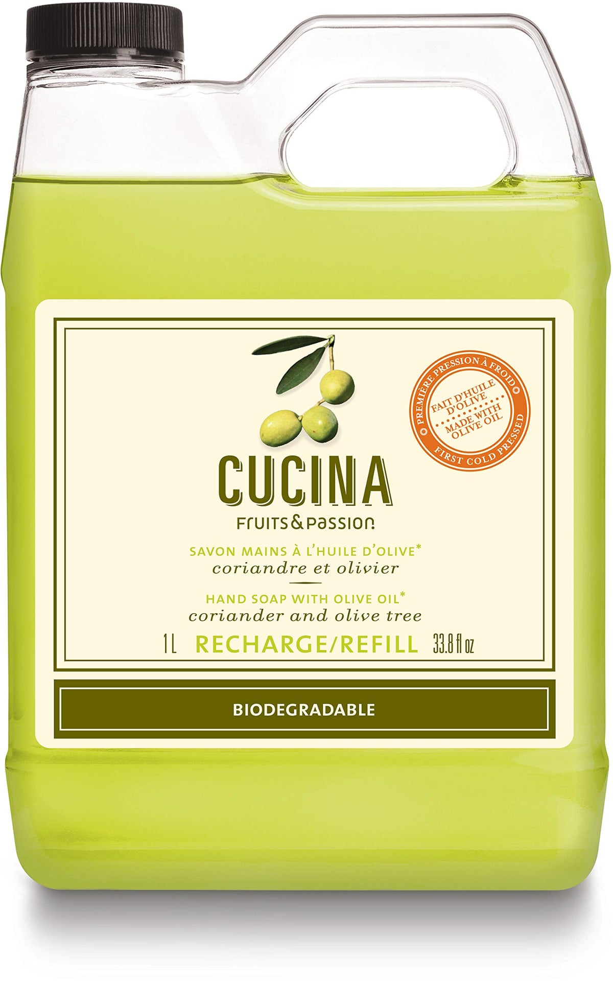 PANZERR Cucina coriander-olive-tree bottle refill for a refreshing kitchen hand wash