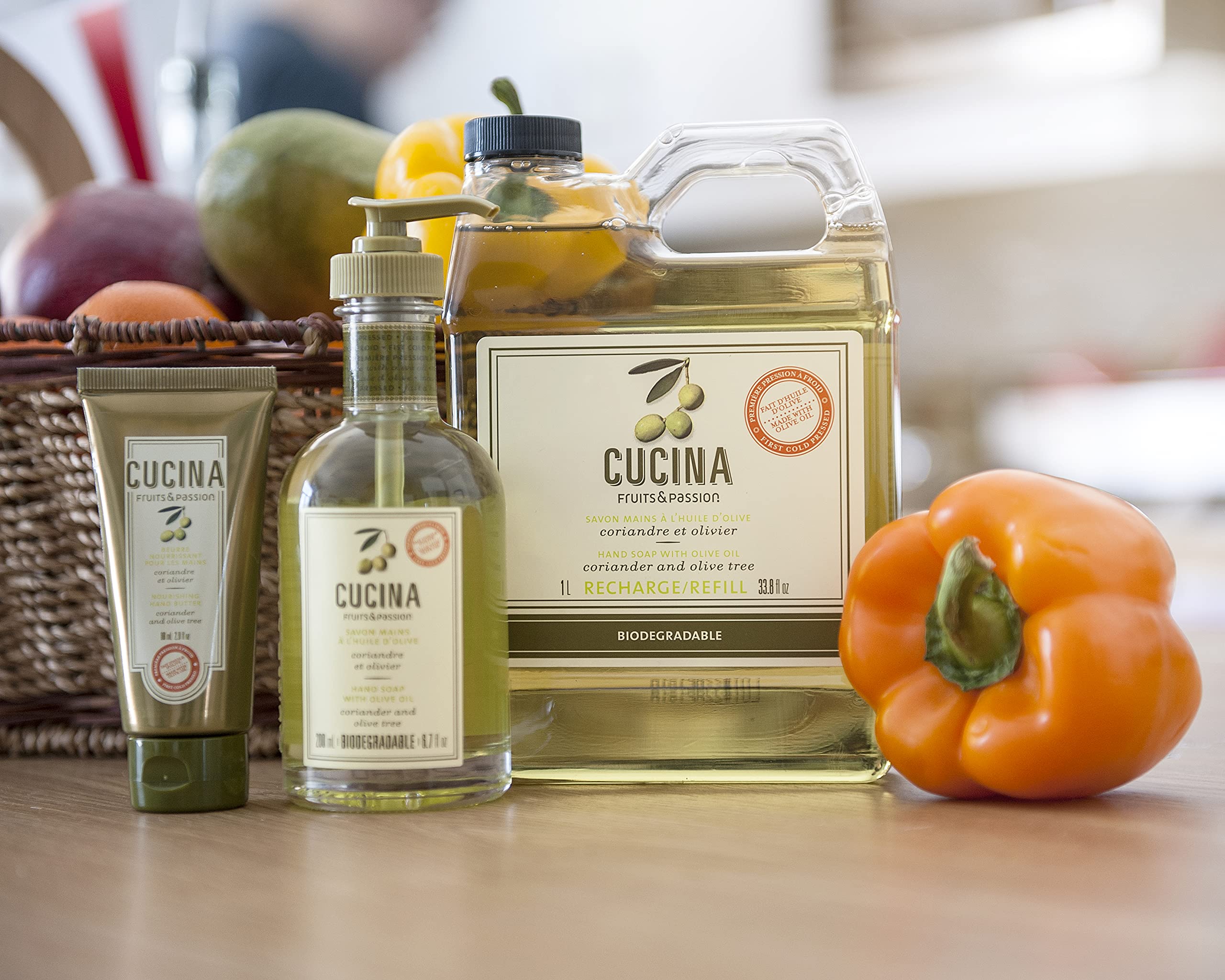 PANZERR Cucina coriander-olive-tree kitchen shelf display evokes Mediterranean ambiance