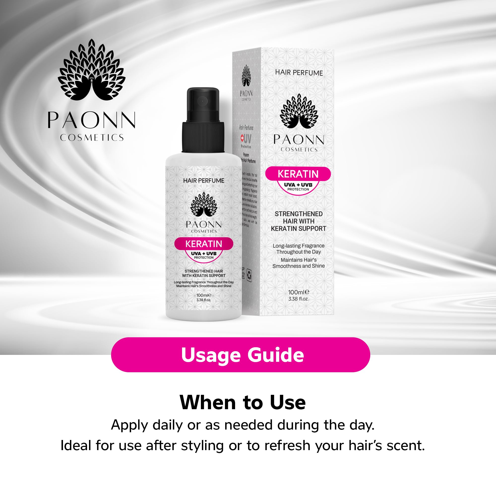 PAONN Keratin-enriched formula mist—gentle hydration without weighing hair down.