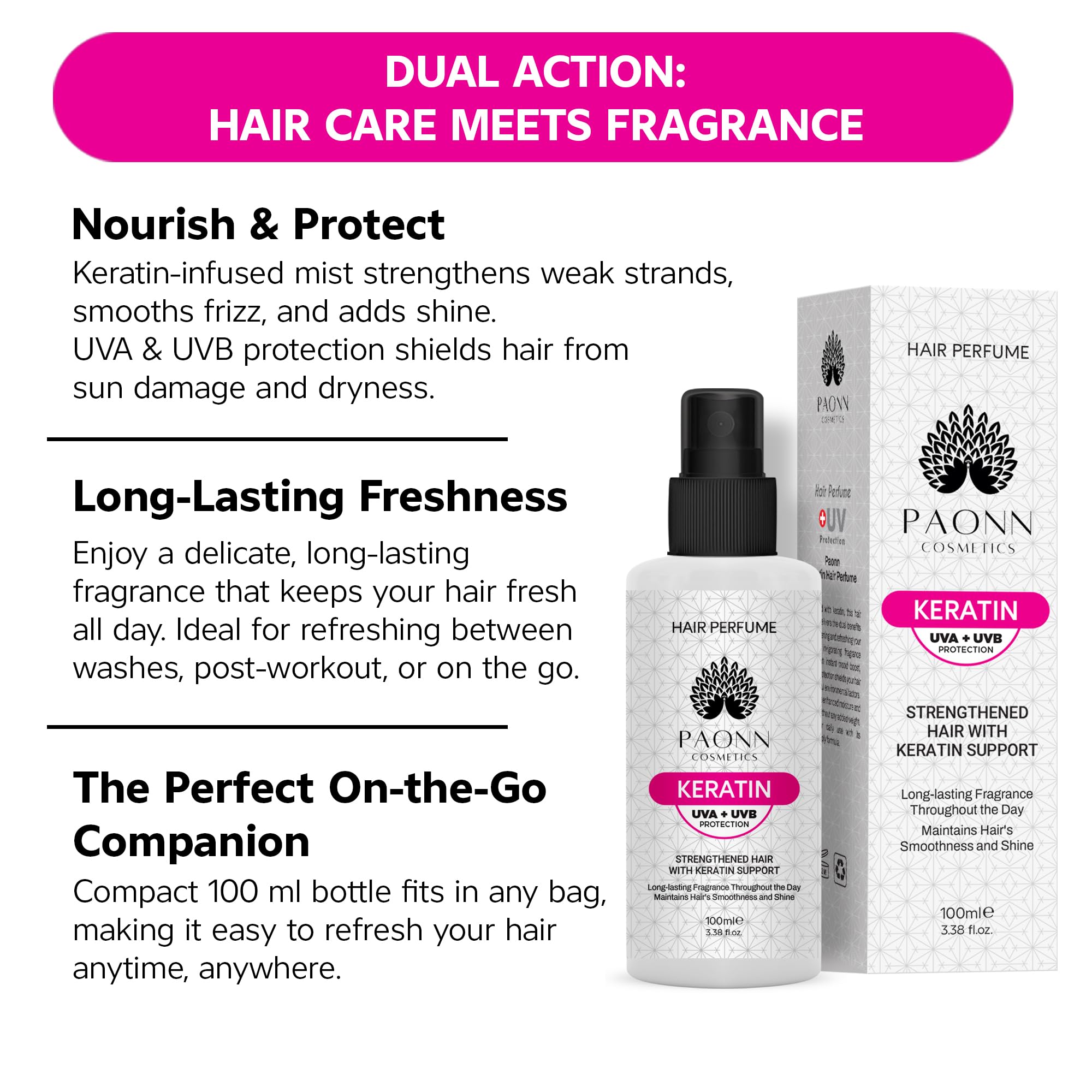 PAONN On-the-go spray—quick touch-ups for gym or day out.