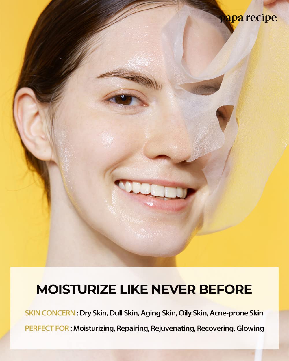 Papa Recipe Bombee Honey Mask Pack application steps illustrate easy pampering at home.