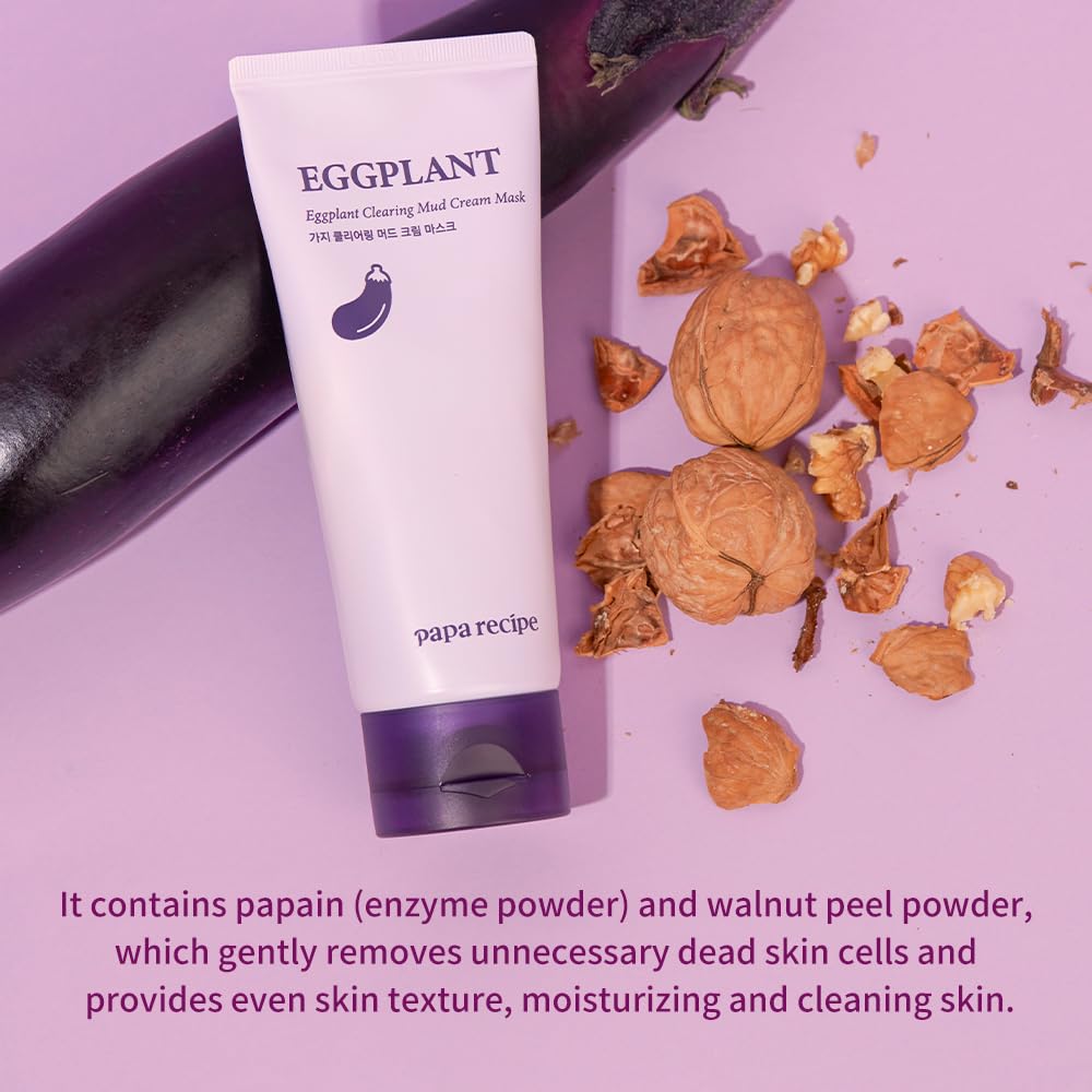 Papa Recipe Eggplant Mud Mask exfoliating particles help remove dead skin.