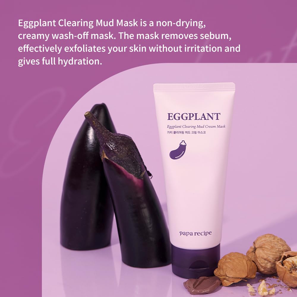 Papa Recipe Eggplant Mud Mask texture closeup reveals soft mud ideal for daily use.