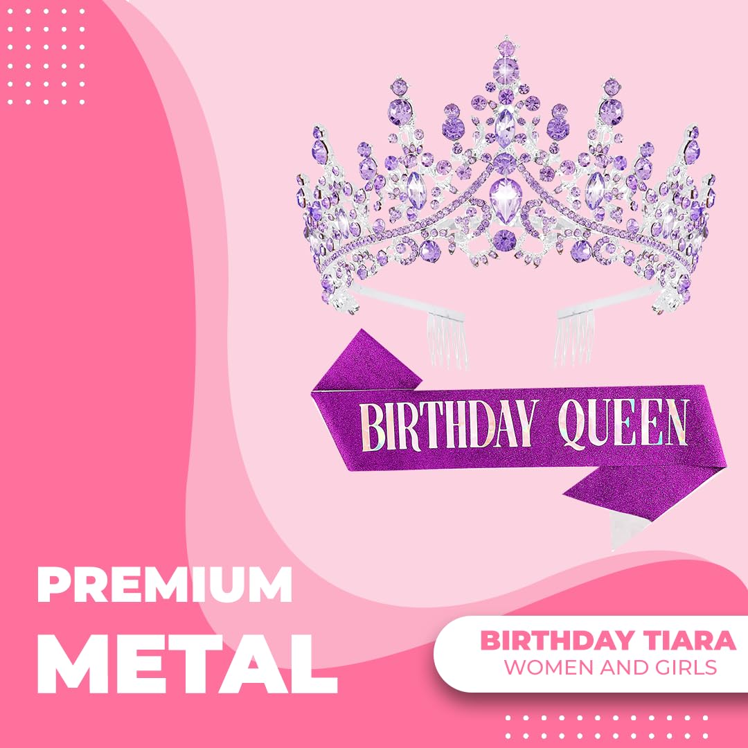 Papoopy sash A-Purple paired with tiara for coordinated party look.