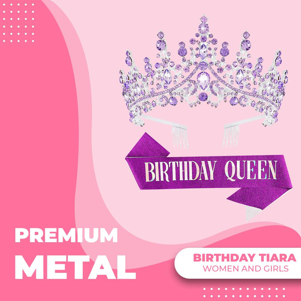 Papoopy sash A-Purple paired with tiara for coordinated party look.