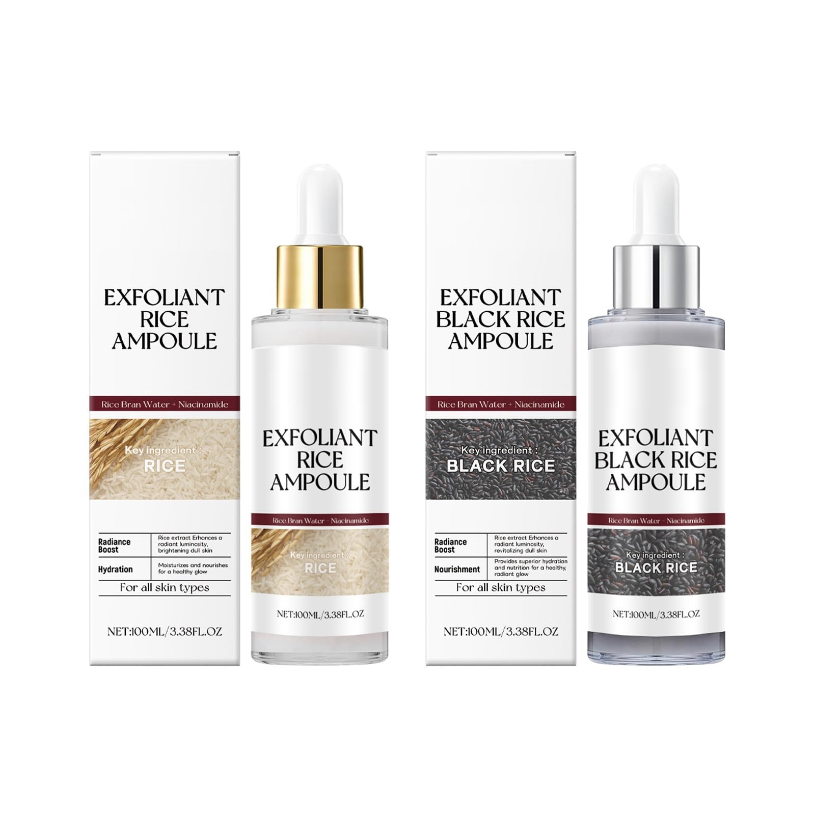 PAQIMAN black-white rice exfoliant pack shot shows the dual-pack for convenient hydration.