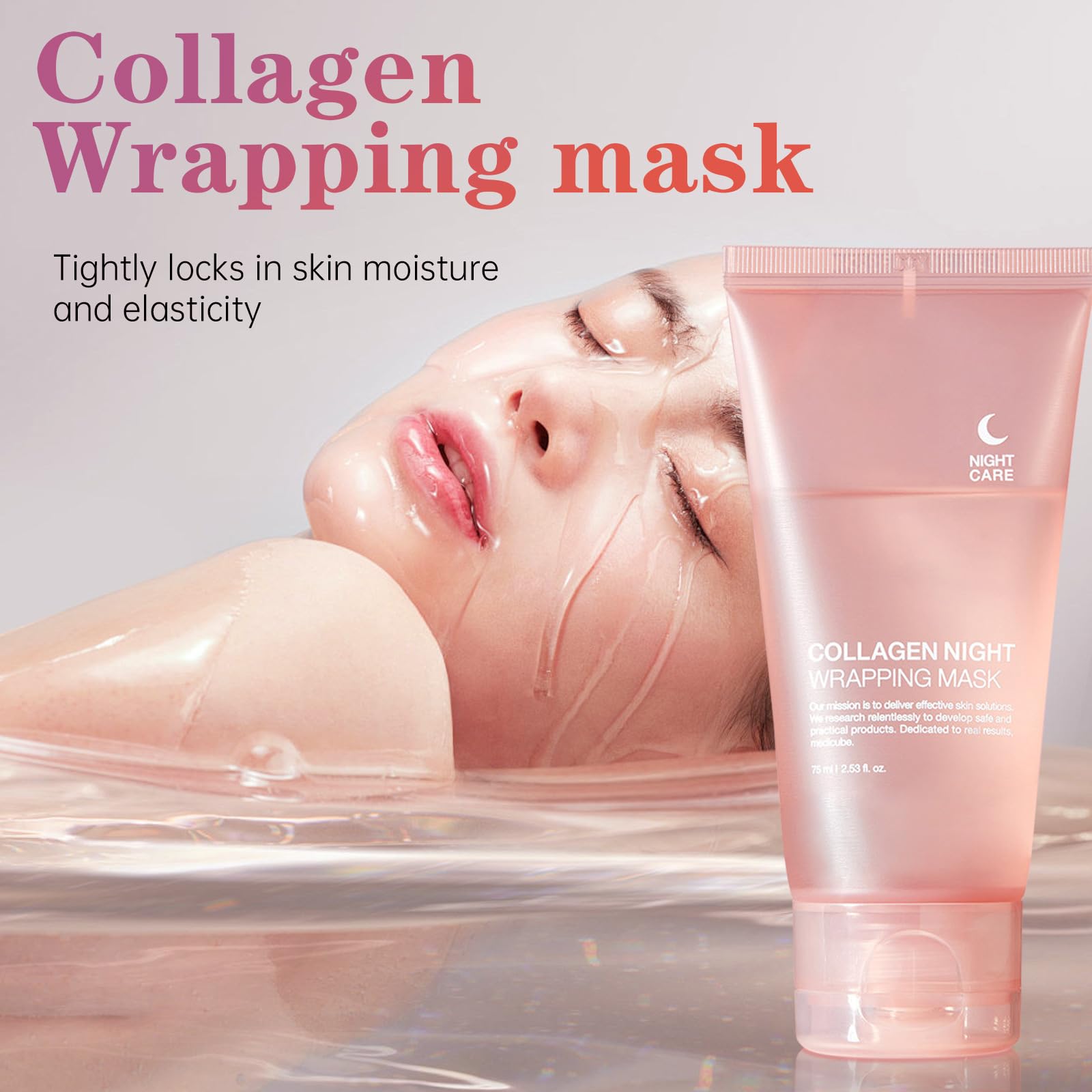 PAQIMAN Collagen Night Wrap Mask application scene highlights smoothing and elasticity.