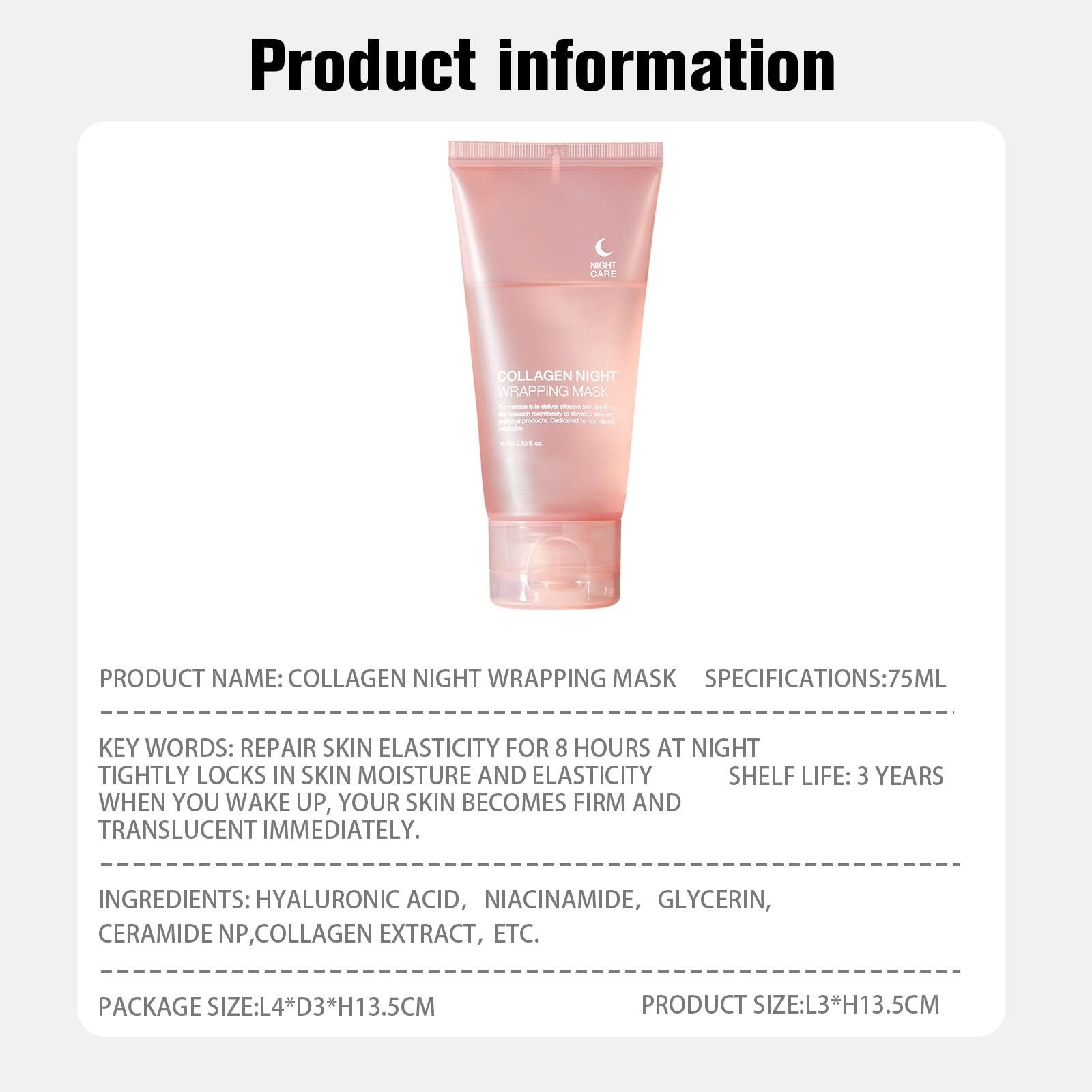 PAQIMAN Collagen Night Wrap Mask dullness reduction scene implies a refreshed complexion.