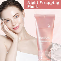 PAQIMAN Collagen Night Wrap Mask sleeping routine image suggests waking glow.