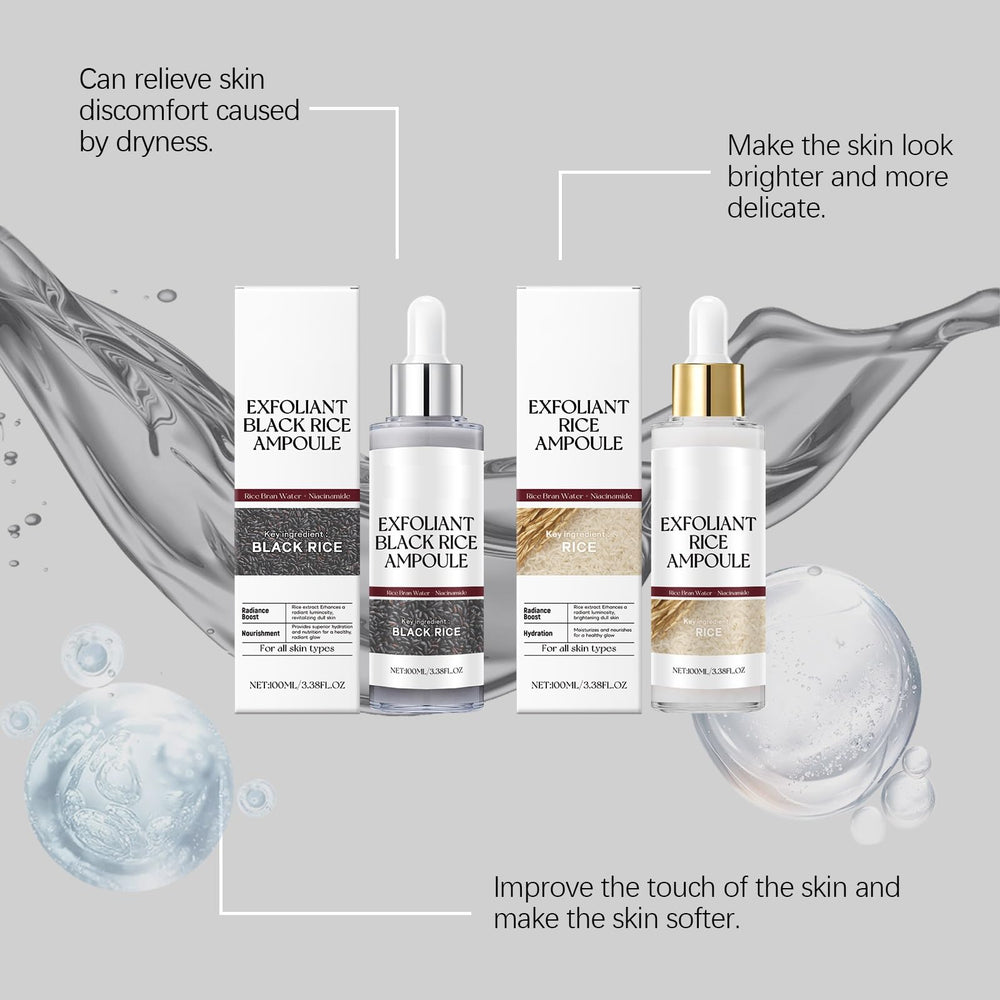 PAQIMAN rice exfoliant application swipe demonstrates smoothing skin texture.