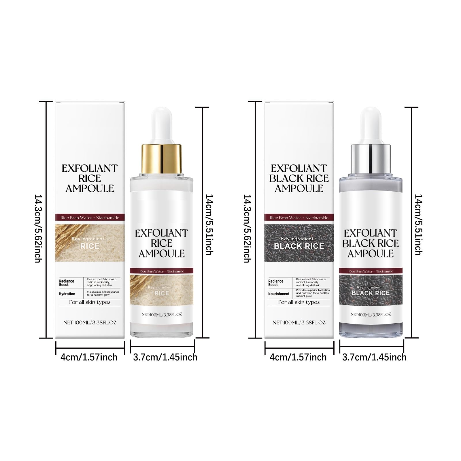 PAQIMAN rice exfoliant ingredients closeup features niacinamide and black rice extract.