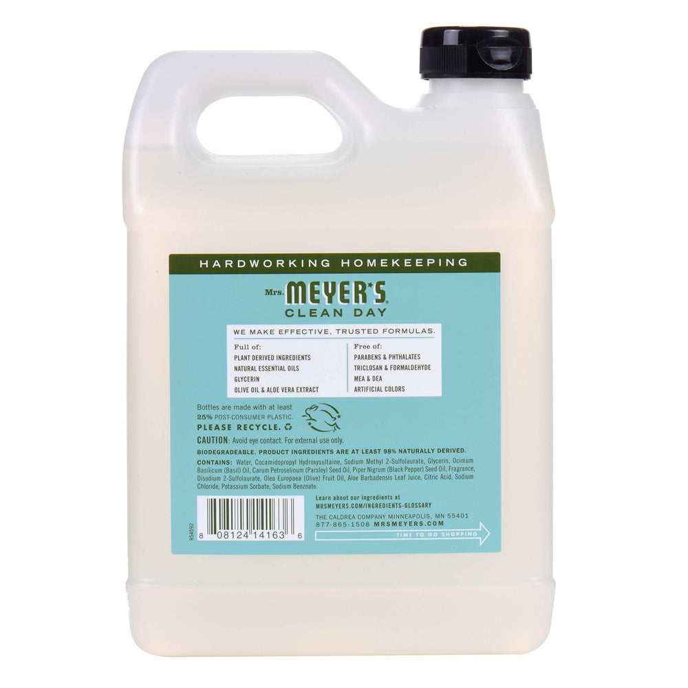 Parabens-free label on Mrs. Meyer's Basil Hand Soap Refill