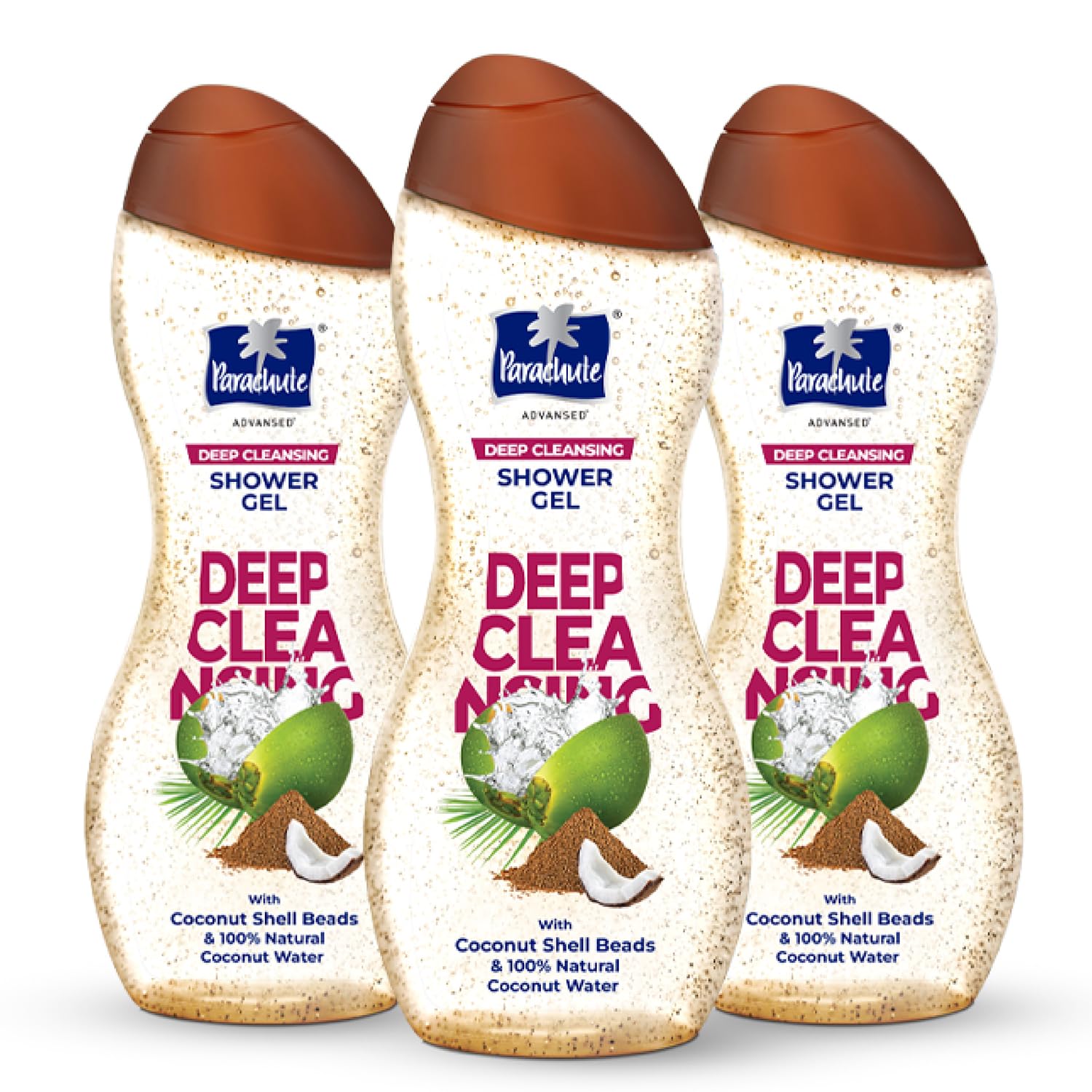 Parachute Advansed Coconut Exfoliating Body Wash bottle pour for a refreshing cleanse.