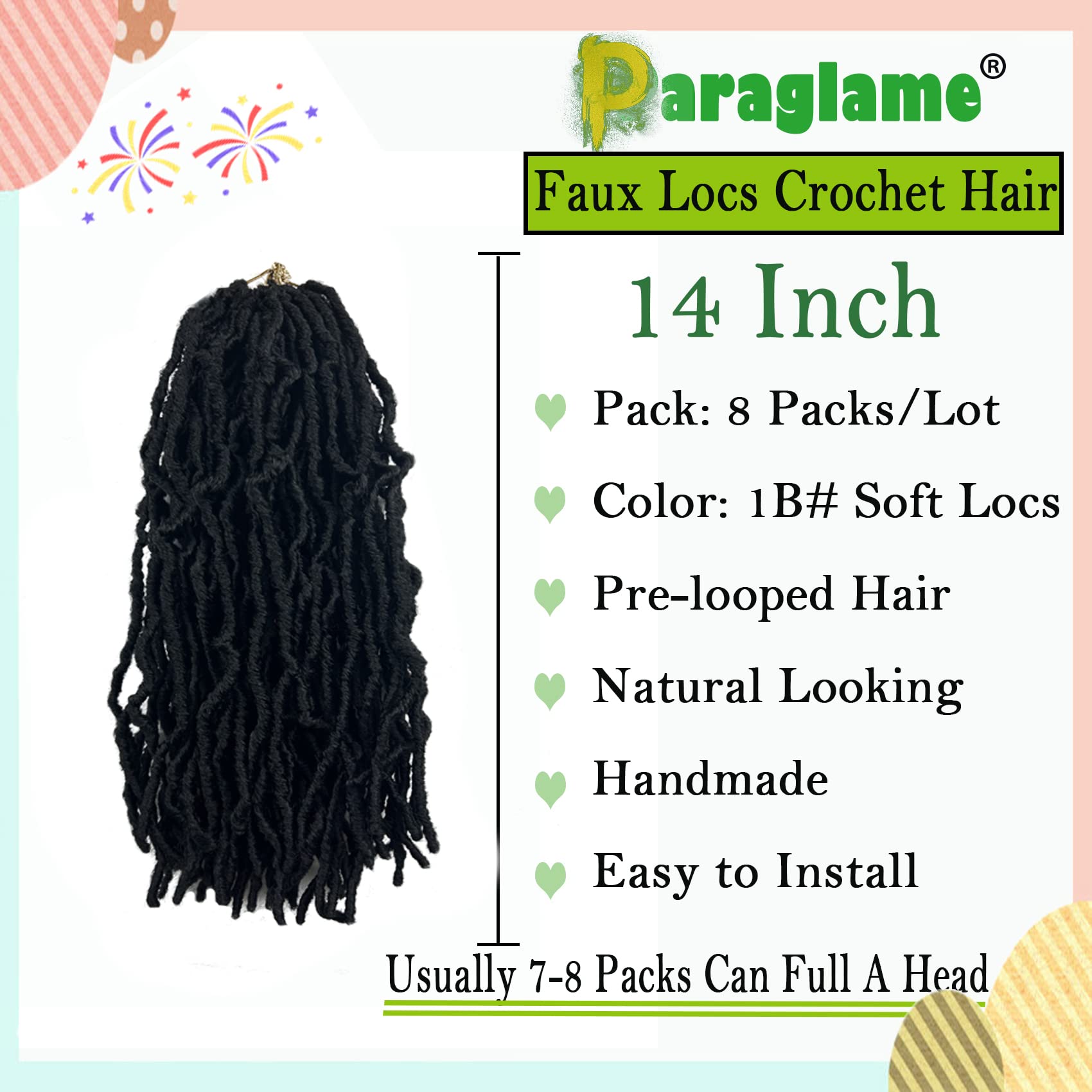 Paraglame short faux locs color variety image shows 1B and other shades.