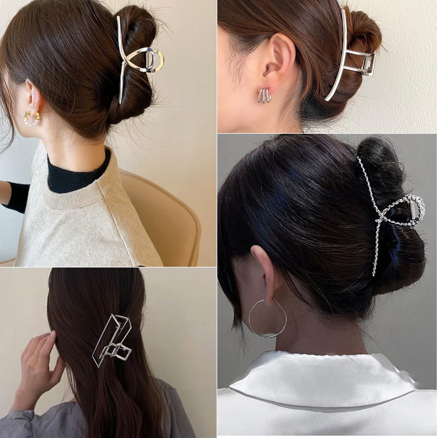 Parcce 4-pack large silver style-b clips add a polished updo in seconds.