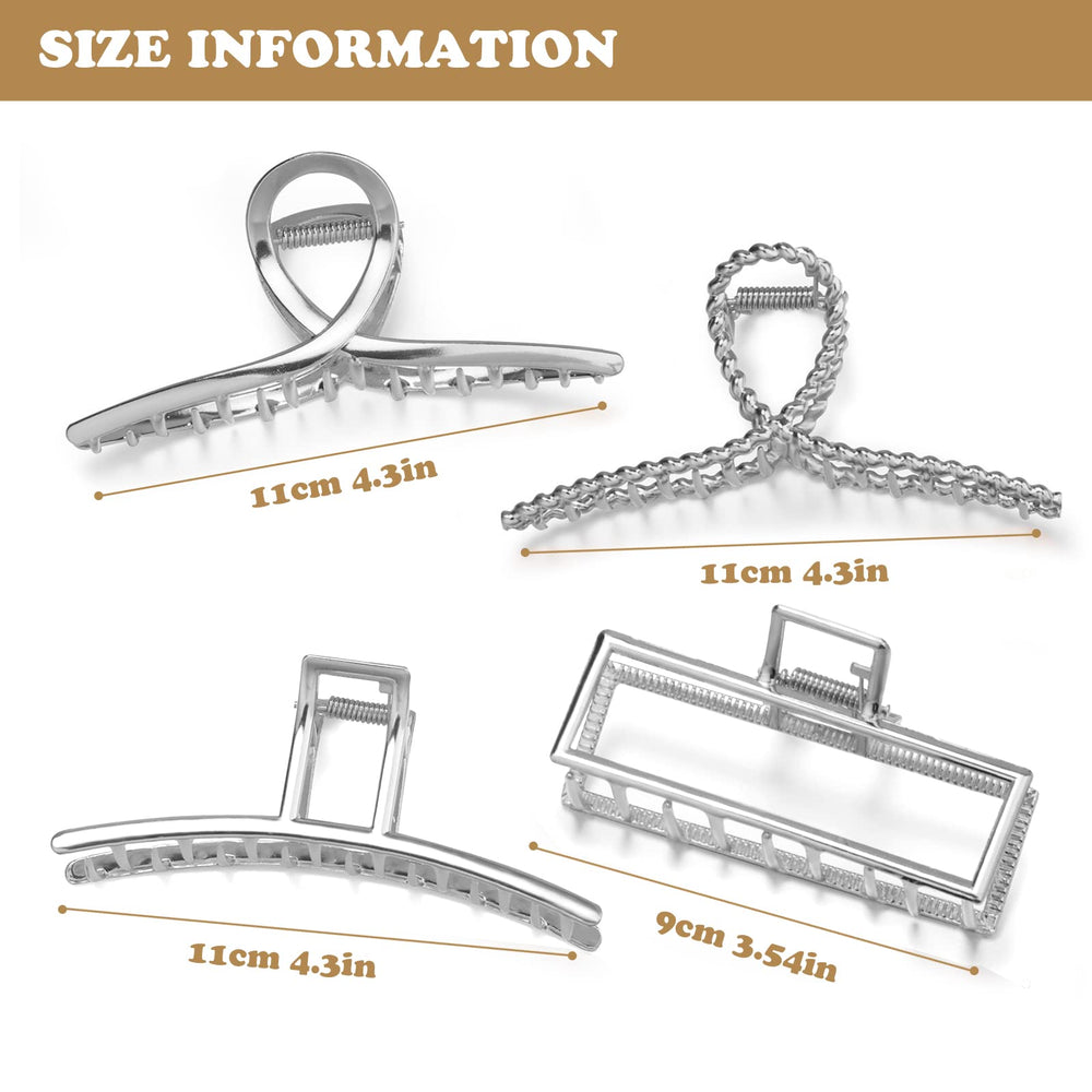 Parcce 4-pack large silver style-c clips for curly hair with inner teeth grip.